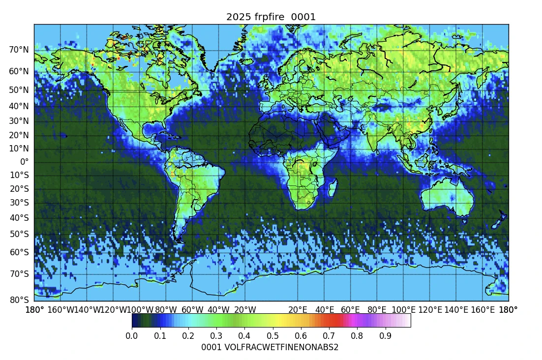News_ICAP2026_Figure2 CAMS simulated volume fraction of fine non absorbing aerosols, averaged over January-October 2025.